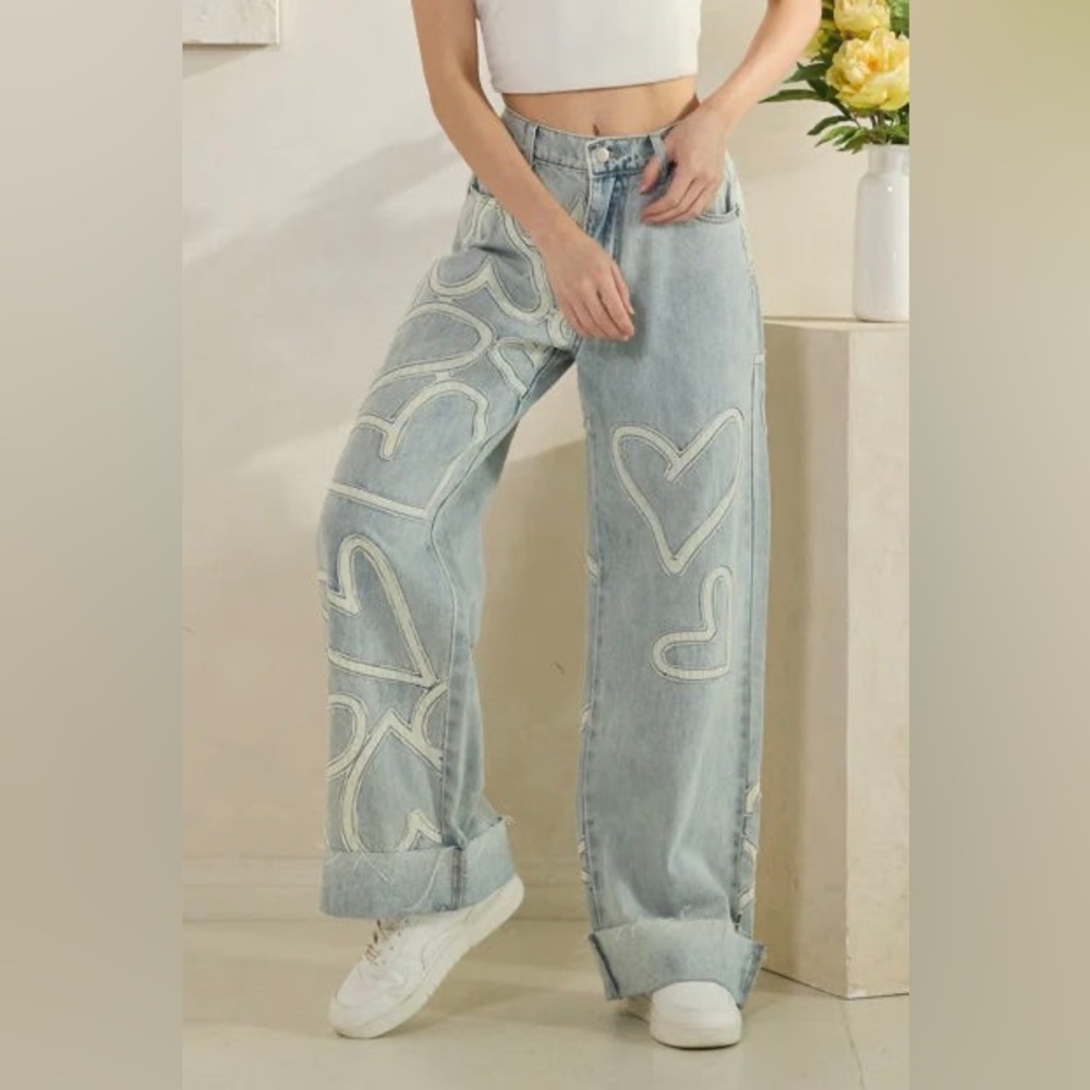 Oli & Hali Love Rocks Washed Hearts Straight Leg Jeans